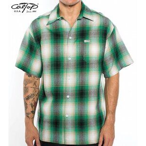 CalTop M Plaid Short Sleeve Shirt Flannel Made in USA Chicano Gangster Street